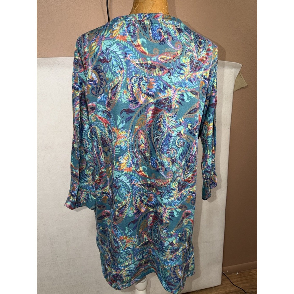 Soft Surroundings Women's Turquoise Artsy Pattern V-Neck Knit Top Size Large - Picture 5 of 8